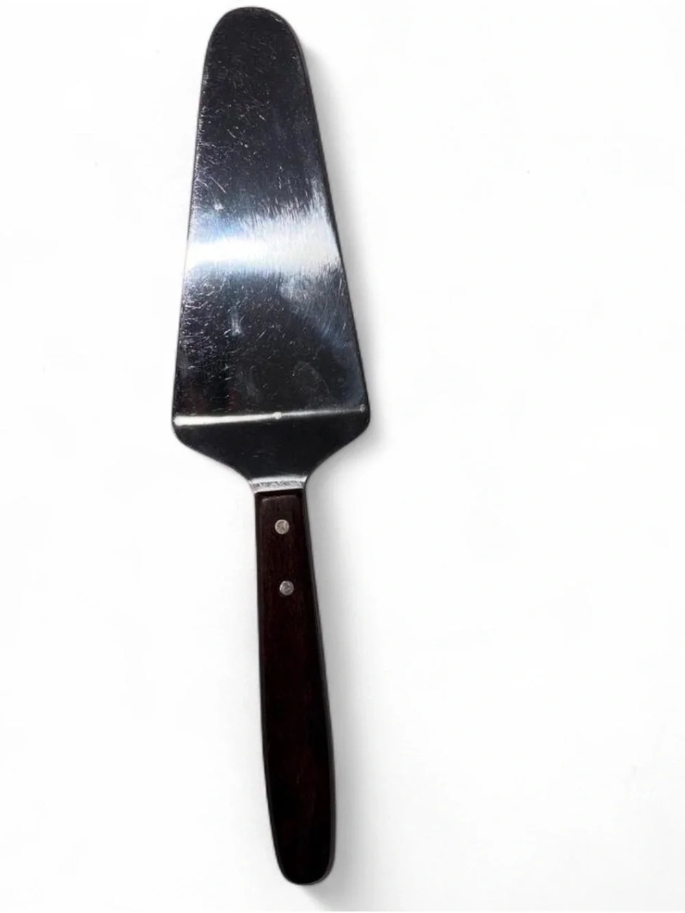 Vintage Stainless Steel Cake Server with Dark Wood Handle